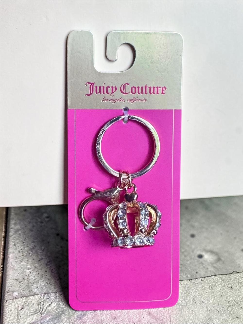 Juicy Couture Gold-Tone Crown Keyring with Pink Enamel